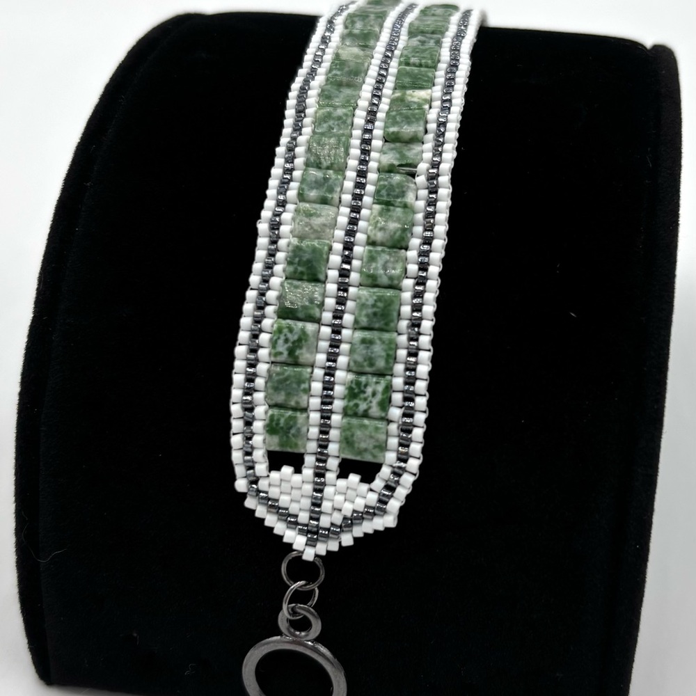 Hand Crafted Marbled Green Tila Bracelet with Toggle